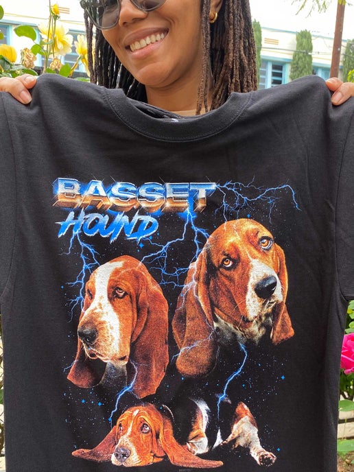 Baba Tees - 80s Basset Hound Glam Tshirt for Men & Women